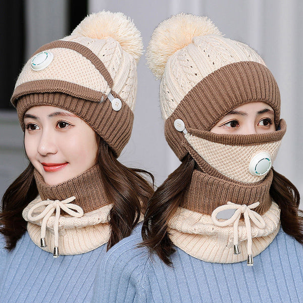 3PCS Women Winter Set (Mask,Hat,Scarf)