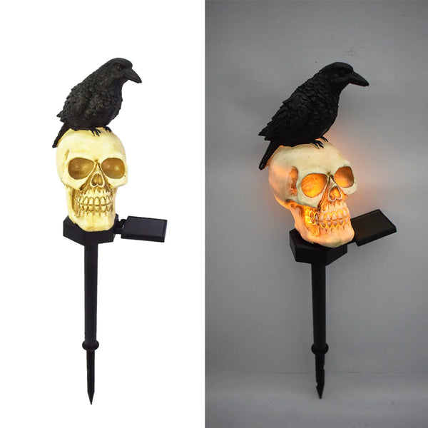 Halloween Solar Resin Crow Skull Garden Decorative Lights