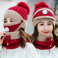 3PCS Women Winter Set (Mask,Hat,Scarf)